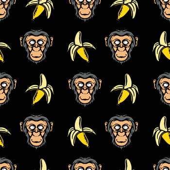 seamless pattern of a chimpanzee and banana vector