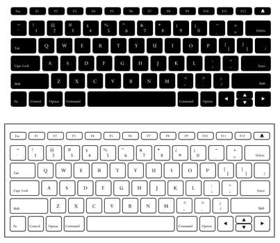 Laptop computer keyboard. Black and white button style. Vector illustration