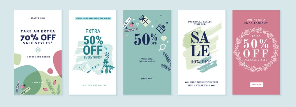 Winter sale. Vector illustrations for web and social media sale banners, shopping and e-commerce, store branding, sale tags and coupons, product promotion, marketing.