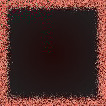 Square border frame confetti in shades of living coral border on dark background. Falling sparkles dots. Sparkling dust vector background. The color of 2019 year. Rose gold glitter texture effect.