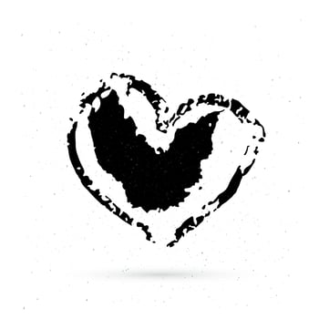 Hand drown heart on white background. Grunge shape of heart. Black textured brush stroke. Valentine s day sign. Love symbol. Easy to edit vector element of design.
