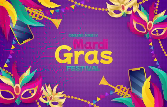 Background of Mardi Grass Carnival Online Party vector