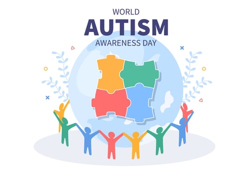 World Autism Awareness Day with Hand and Puzzle Pieces Suitable for Greeting Card, Poster and Banner in Flat Design Illustrations vector