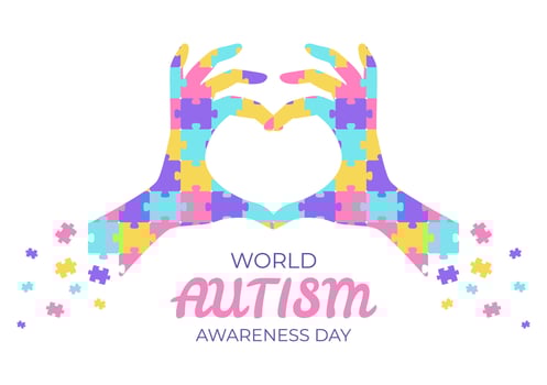 World Autism Awareness Day with Hand and Puzzle Pieces Suitable for Greeting Card, Poster and Banner in Flat Design Illustrations vector