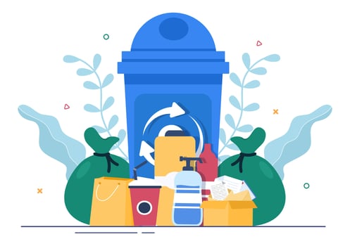 Recycle Process with Trash Organic, Paper or Plastic to Protect the Ecology Environment Suitable For Banner, Background, And Web in Flat Illustration vector