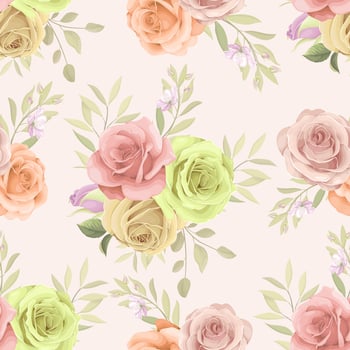 Hand drawn blooming rose flower seamless pattern design vector