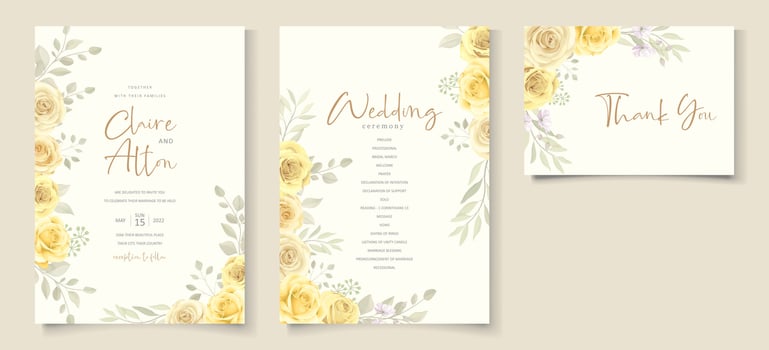 Hand drawn blooming rose flower wedding invitation template design vector