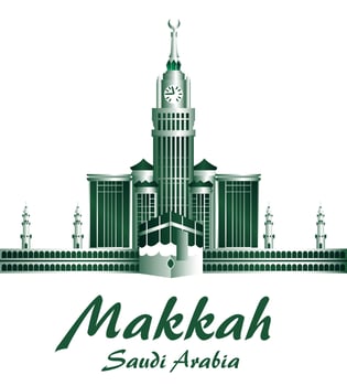 City of Makkah Saudi Arabia Famous Buildings. Editable Vector Illustration