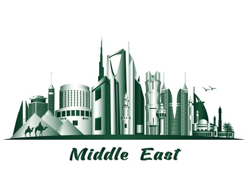 Cities and Famous Buildings in Middle East. Editable Vector Illustration
