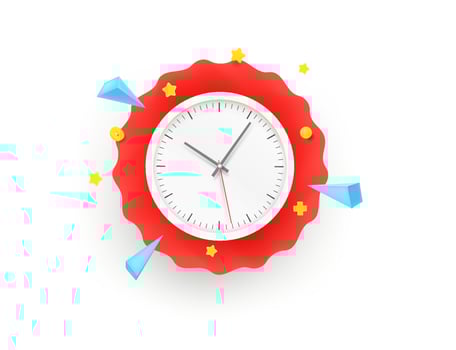 Clock wise sticker. Vector insignia isolated on white background. 3d vector illustration