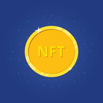 Crypto art. Nft golden coin icon. NFT non fungible token. Non-renewable token. Vector illustration