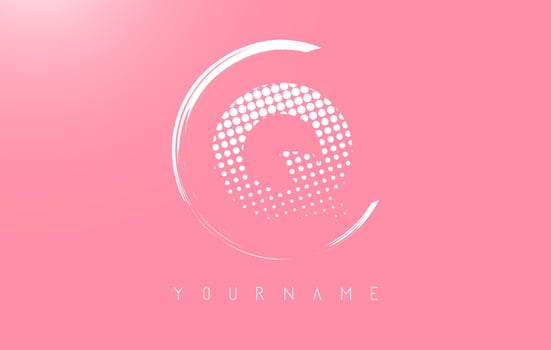 White Q letter logo design with white dots and white circle frame on pink background. vector