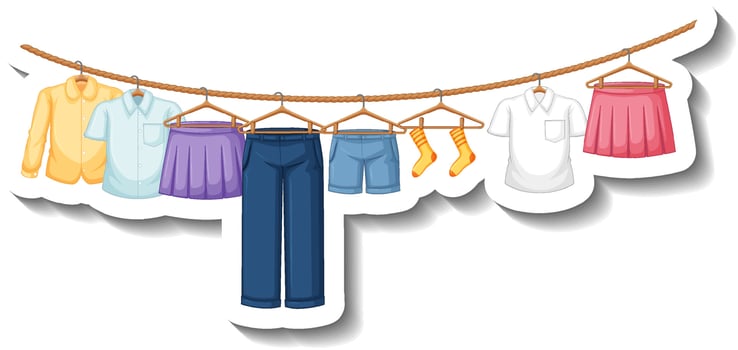 Clothes hanging on clothesline vector