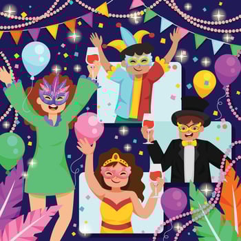 Mardi Gras Celebration on Video Call vector