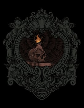 illustration vintage skull candle with engraving style vector
