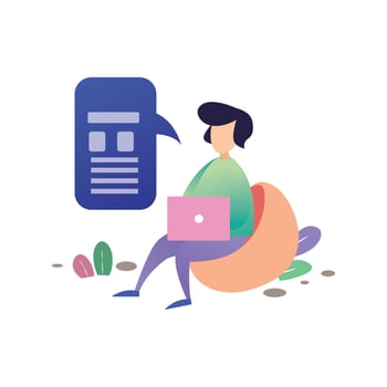 Concept digital marketing. Flat Illustration. Gradient Creative Landing Page. Corporate Business. Influencer concept. Man social media. Social Network, Teamwork Communication. Co Working Space. vector