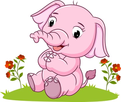 The pretty elephant is sitting on the grass vector