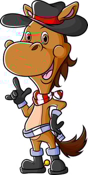 The cowboy horse is standing and wearing cap vector