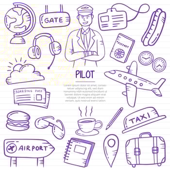 pilot doodle hand drawn with outline style on paper books line vector