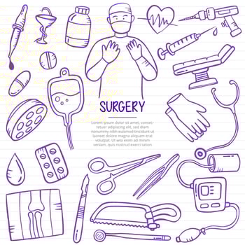 surgery doctor doodle hand drawn with outline style on paper books line vector