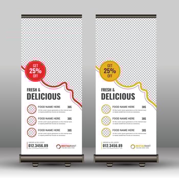 Creative Food Menu, Restaurant Roll Up Banner Template Vector Design, Fast Food and Restaurant Signage Standee Pull Up X Banner Design