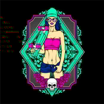 skateboard girl illustration vector