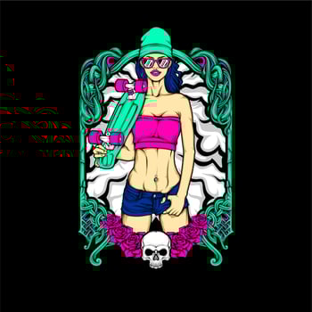 skateboard girl illustration vector