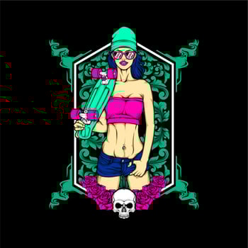 skateboard girl illustration vector