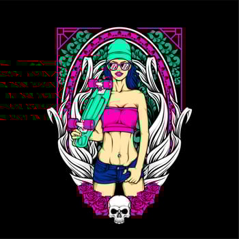 skateboard girl illustration vector