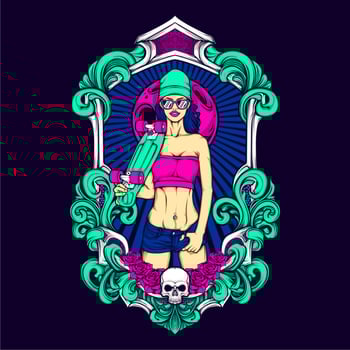 skateboard girl illustration vector