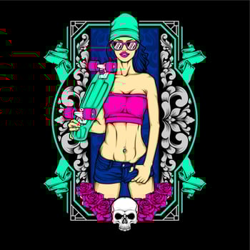skateboard girl illustration vector