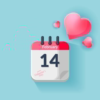 Valentines day calendar icon. 14 February. Valentines day flat 3d icon. EPS10 format. vector