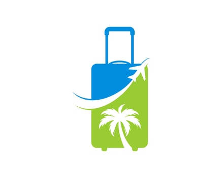 Traveling bag and flying with holiday destination place vector