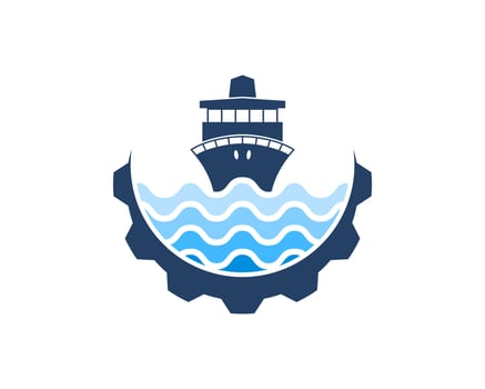 Half gear with cruise ship in the sea vector
