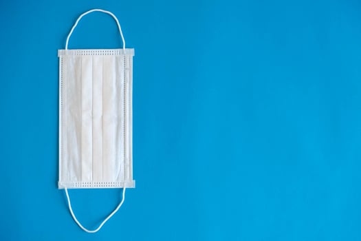 Medical mask on blue background. Procedure mask from bacteria photo