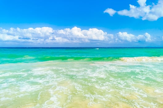 Tropical mexican beach clear turquoise water Playa del Carmen Mexico. photo