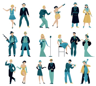 Retro People Recolor Set vector