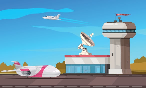 Airport Outdoor Cartoon Composition vector