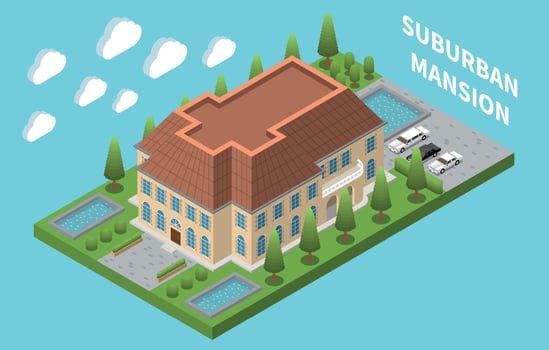 Suburban Mansion Isometric Composition vector