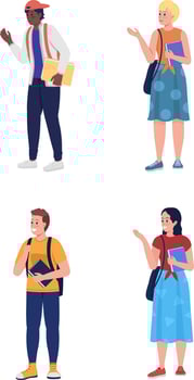 Friendly high schoolers semi flat color vector characters set