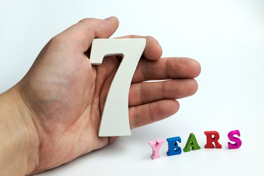 Hand holding number seven. photo