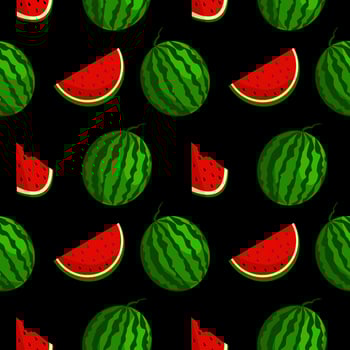 Vector watermelon background with black seeds. Seamless watermelons pattern. Vector background with watermelon slices. Vector seamless pattern of fruit watermelon