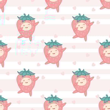Cute strawberry cartoon seamless pattern vector  Background design for kids, decorating, wallpaper, wrapping paper, fabric, backdrop