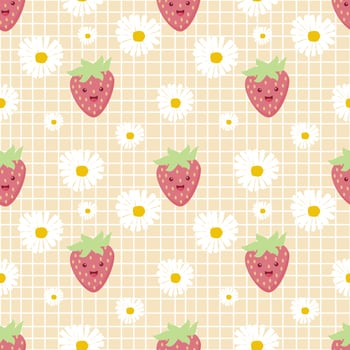 Cute strawberry cartoon seamless pattern vector  Background design for kids, decorating, wallpaper, wrapping paper, fabric, backdrop