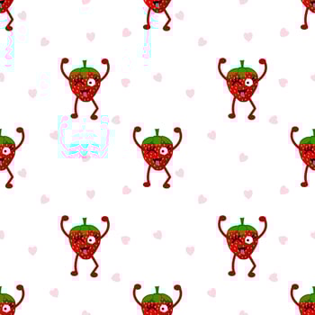 Cute strawberry cartoon seamless pattern vector  Background design for kids, decorating, wallpaper, wrapping paper, fabric, backdrop