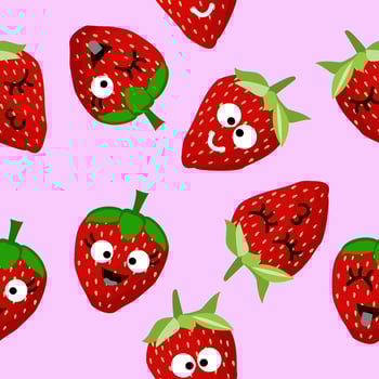 Cute strawberry cartoon seamless pattern vector  Background design for kids, decorating, wallpaper, wrapping paper, fabric, backdrop