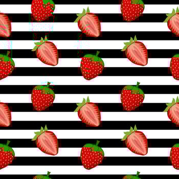 Cute strawberry cartoon seamless pattern vector  Background design for kids, decorating, wallpaper, wrapping paper, fabric, backdrop