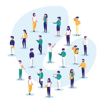 People with laptops and smartphones vector design