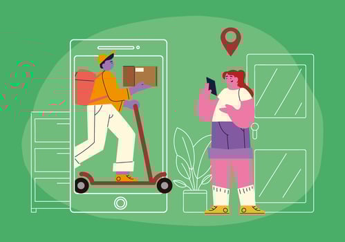 woman receives online purchase vector