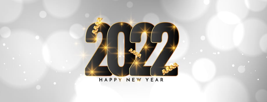 Happy new year 2022 white bokeh banner design vector